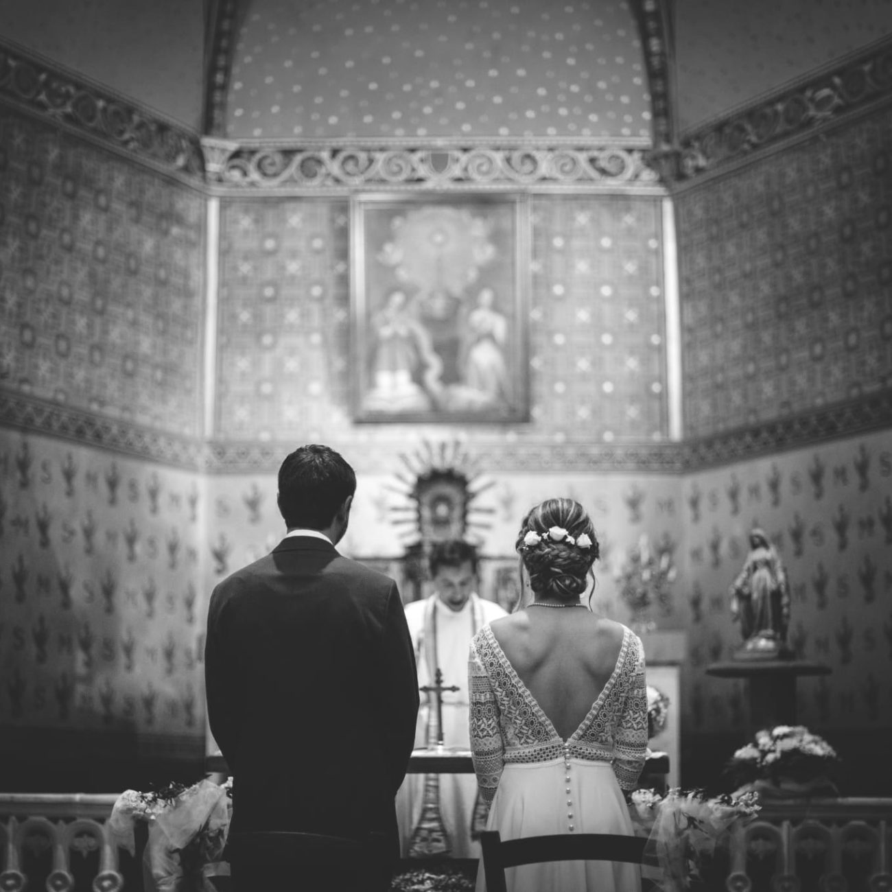 Robe de mariée cache coeur et dos nu sur mesure