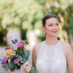 Robe de mariée moderne à emmanchure américaine et fleurs brodées